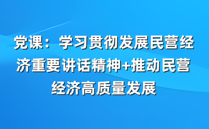 党课：学习贯彻发展民营经济重要讲话精神 推动民营经济高质量发展