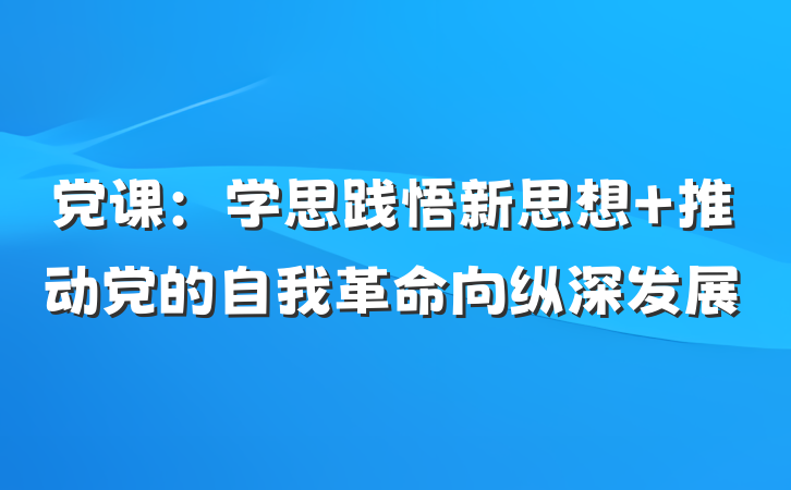 党课：学思践悟新思想 推动党的自我革命向纵深发展