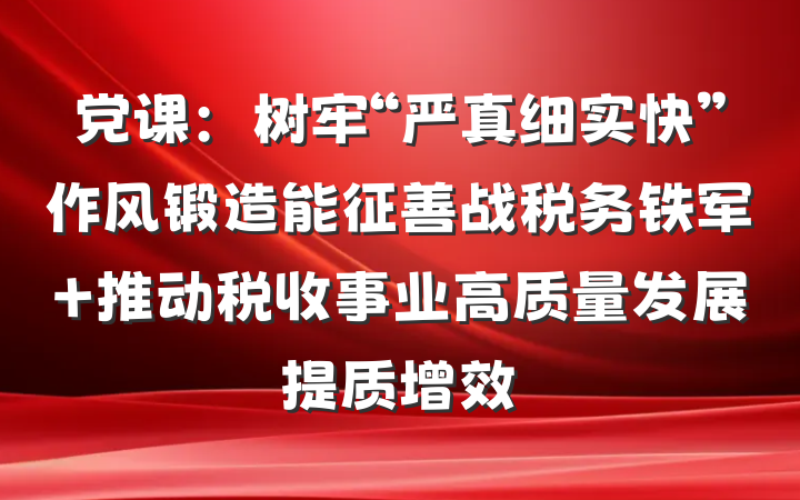 党课：树牢“严真细实快”作风锻造能征善战税务铁军 推动税收事业高质量发展提质增效