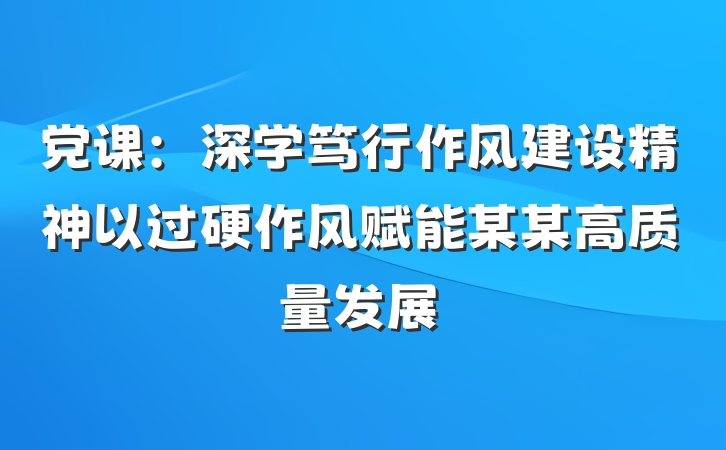 党课：深学笃行作风建设精神以过硬作风赋能某某高质量发展