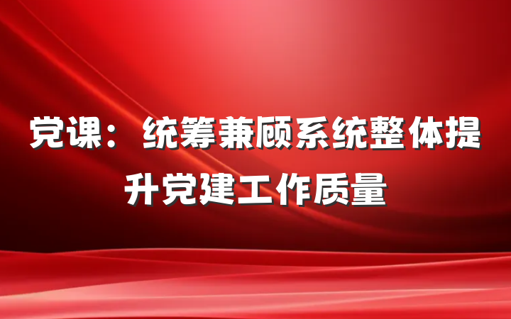 党课：统筹兼顾系统整体提升党建工作质量