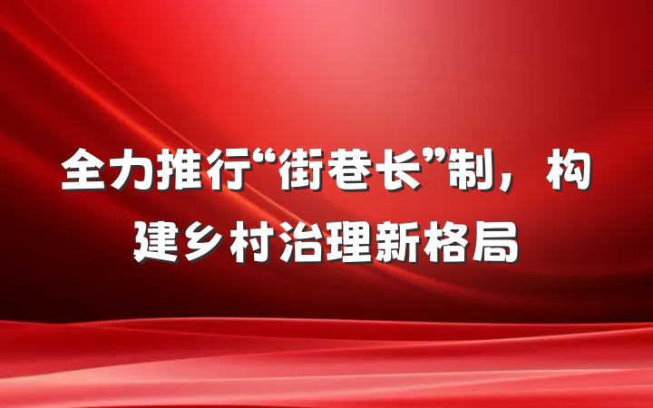 全力推行“街巷长”制，构建乡村治理新格局