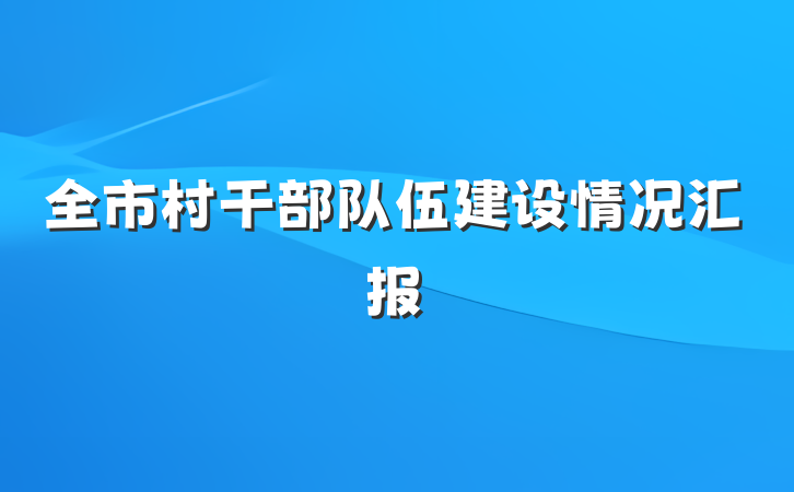 全市村干部队伍建设情况汇报