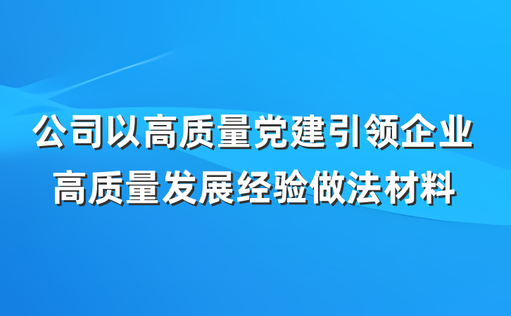 公司以高质量党建引领企业高质量发展经验做法材料