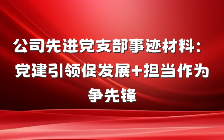 公司先进党支部事迹材料：党建引领促发展 担当作为争先锋