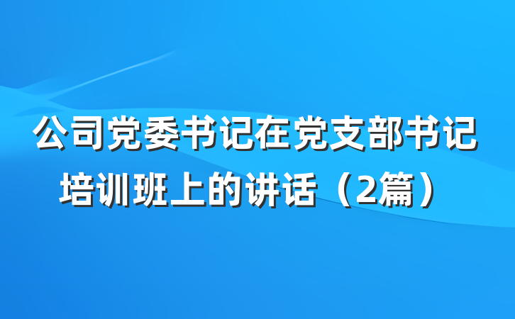 公司党委书记在党支部书记培训班上的讲话（2篇）