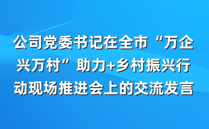 公司党委书记在全市“万企兴万村”助力 乡村振兴行动现场推进会上的交流发言