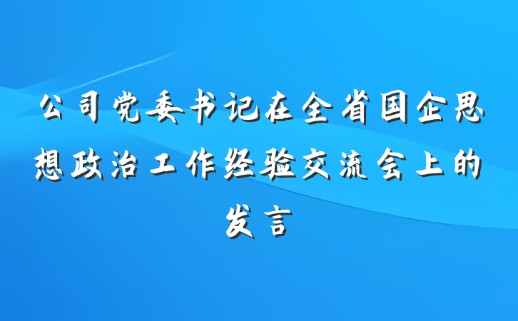 公司党委书记在全省国企思想政治工作经验交流会上的发言