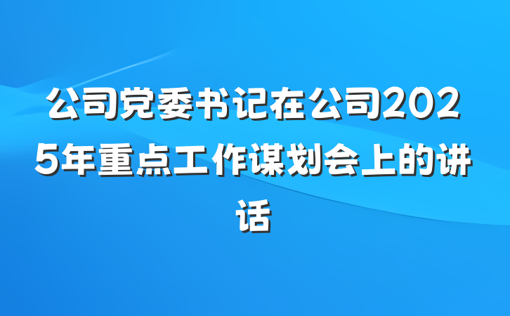 公司党委书记在公司2025年重点工作谋划会上的讲话