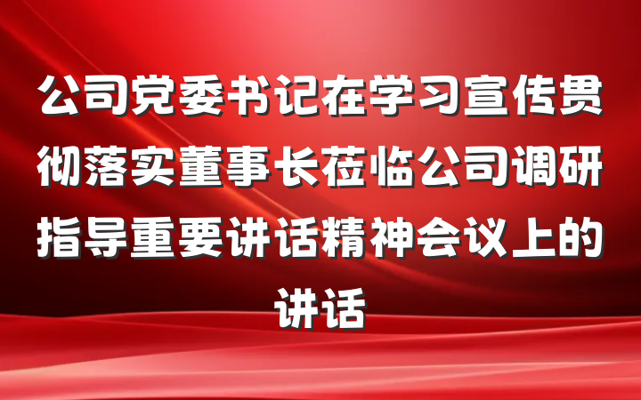 公司党委书记在学习宣传贯彻落实董事长莅临公司调研指导重要讲话精神会议上的讲话