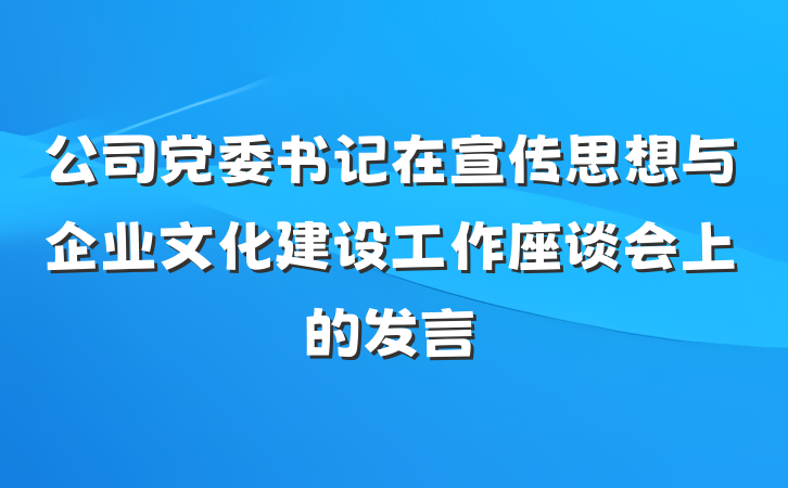 公司党委书记在宣传思想与企业文化建设工作座谈会上的发言
