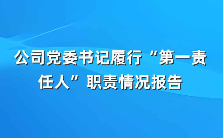 公司党委书记履行“第一责任人”职责情况报告