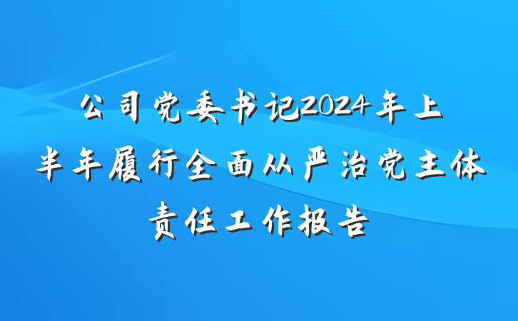 公司党委书记2024年上半年履行全面从严治党主体责任工作报告