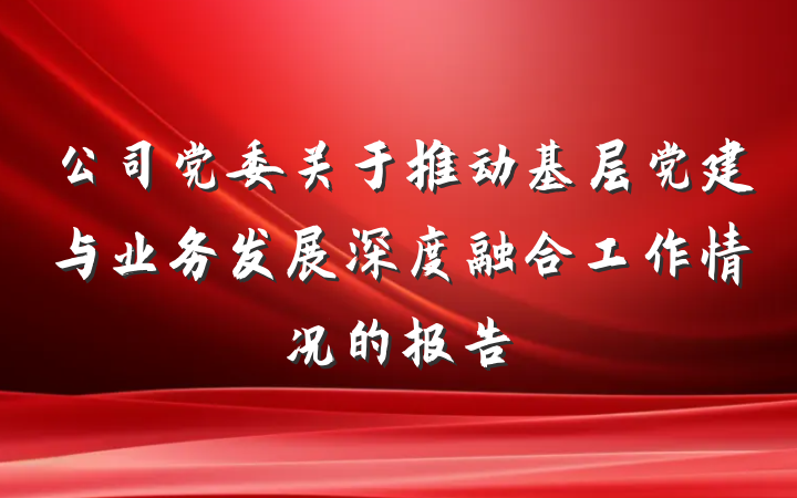 公司党委关于推动基层党建与业务发展深度融合工作情况的报告