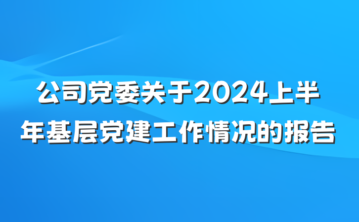 公司党委关于2024上半年基层党建工作情况的报告
