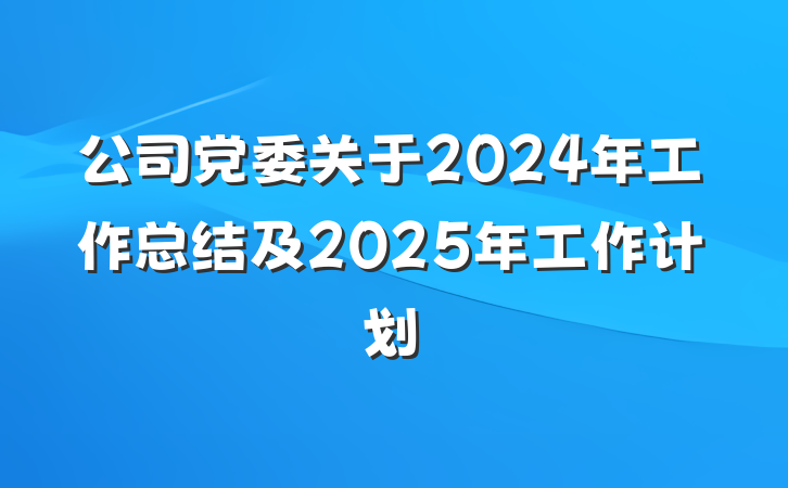公司党委关于2024年工作总结及2025年工作计划