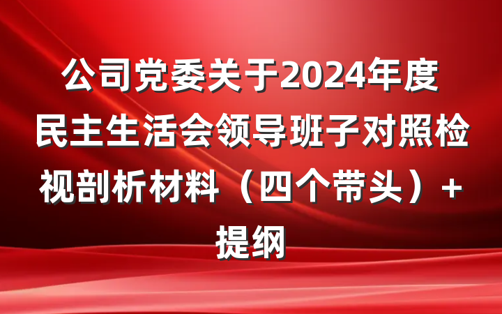 公司党委关于2024年度民主生活会领导班子对照检视剖析材料（四个带头） 提纲