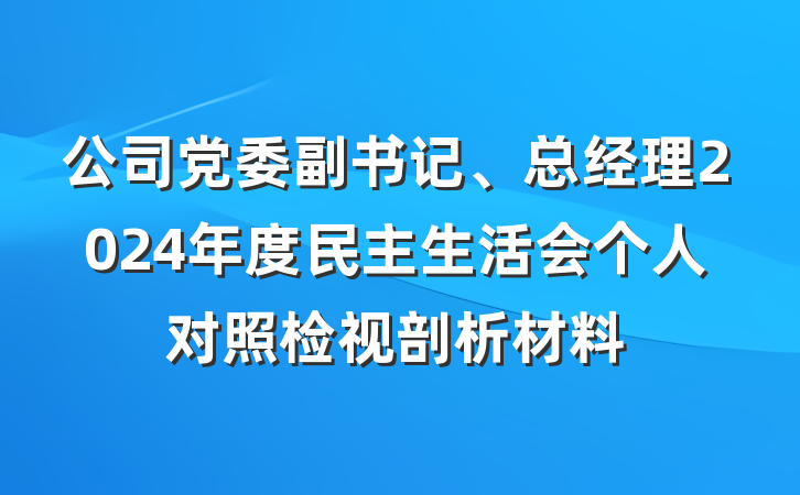 公司党委副书记、总经理2024年度民主生活会个人对照检视剖析材料