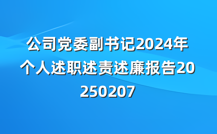公司党委副书记2024年个人述职述责述廉报告20250207