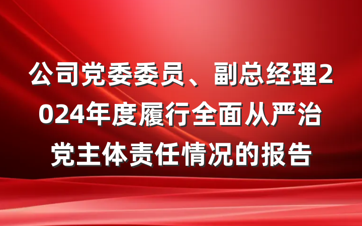公司党委委员、副总经理2024年度履行全面从严治党主体责任情况的报告