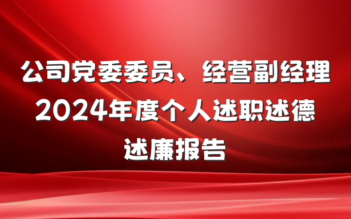 公司党委委员、经营副经理2024年度个人述职述德述廉报告