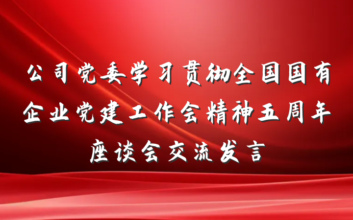 公司党委学习贯彻全国国有企业党建工作会精神五周年座谈会交流发言