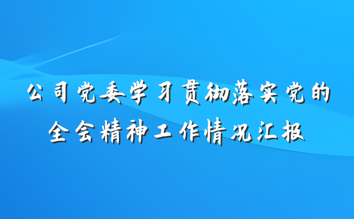 公司党委学习贯彻落实党的全会精神工作情况汇报