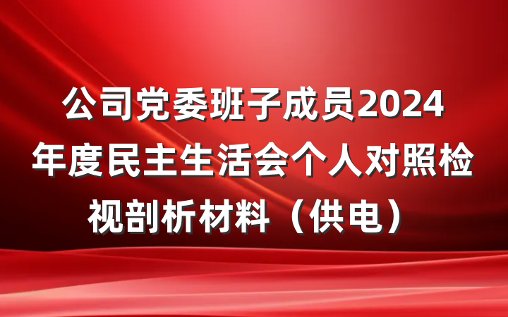 公司党委班子成员2024年度民主生活会个人对照检视剖析材料(供电)