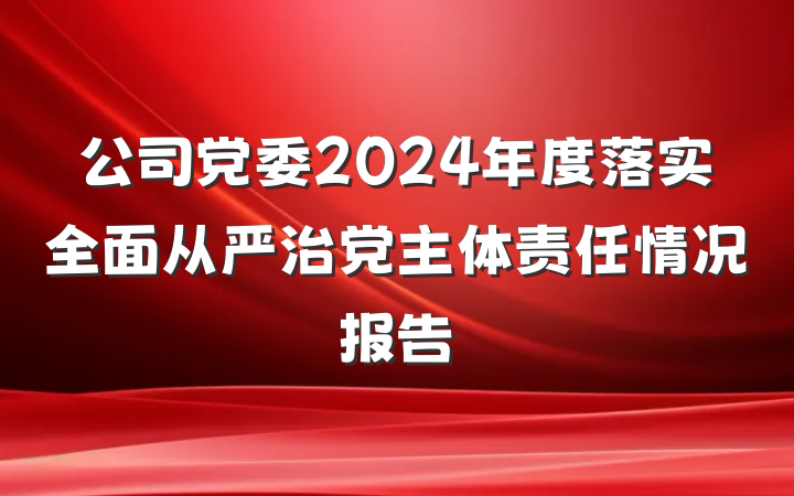 公司党委2024年度落实全面从严治党主体责任情况报告
