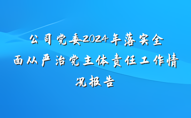 公司党委2024年落实全面从严治党主体责任工作情况报告