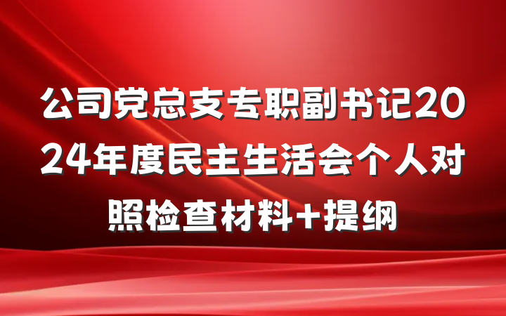 公司党总支专职副书记2024年度民主生活会个人对照检查材料 提纲