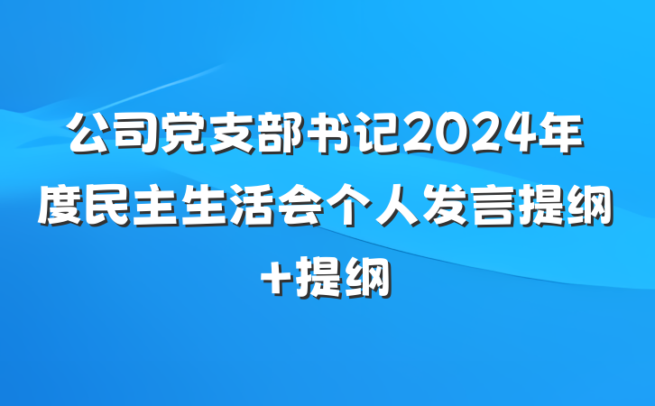 公司党支部书记2024年度民主生活会个人发言提纲 提纲
