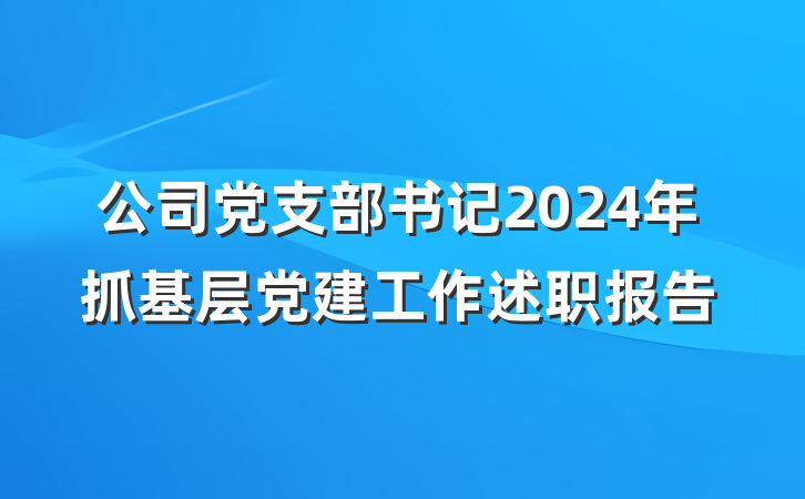 公司党支部书记2024年抓基层党建工作述职报告