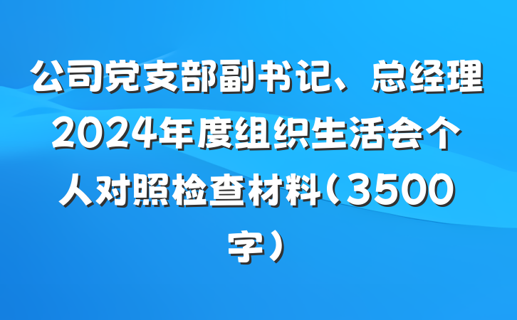 公司党支部副书记、总经理2024年度组织生活会个人对照检查材料（3500字）