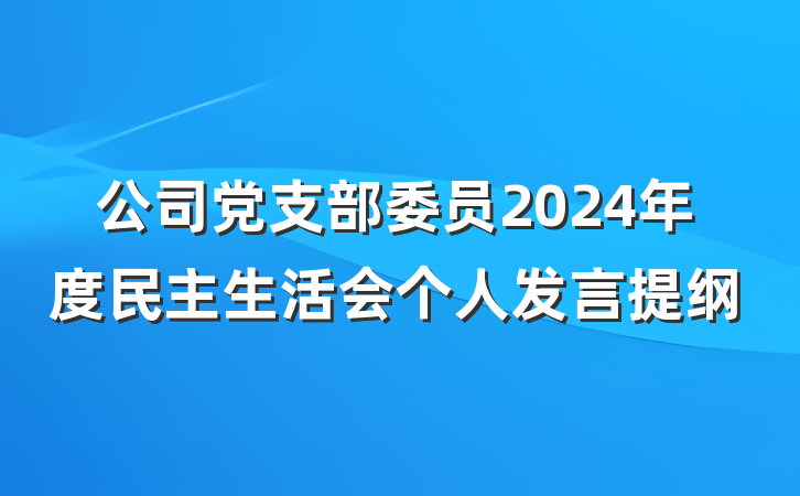 公司党支部委员2024年度民主生活会个人发言提纲