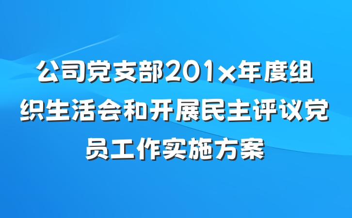 公司党支部201x年度组织生活会和开展民主评议党员工作实施方案