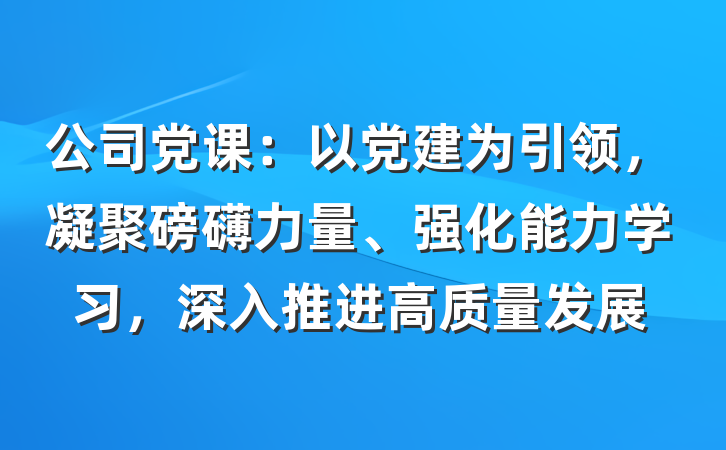 公司党课：以党建为引领，凝聚磅礴力量、强化能力学习，深入推进高质量发展