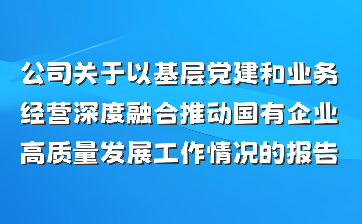 公司关于以基层党建和业务经营深度融合推动国有企业高质量发展工作情况的报告