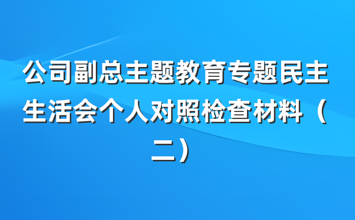 公司副总主题教育专题民主生活会个人对照检查材料（二）