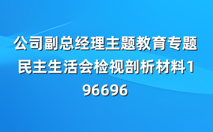 公司副总经理主题教育专题民主生活会检视剖析材料196696