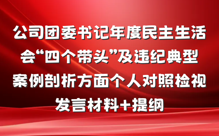 公司团委书记年度民主生活会“四个带头”及违纪典型案例剖析方面个人对照检视发言材料 提纲