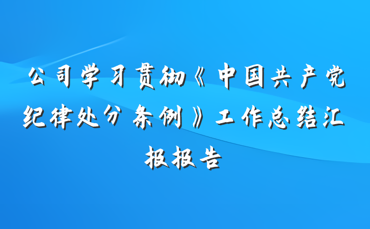 公司学习贯彻《中国共产党纪律处分条例》工作总结汇报报告