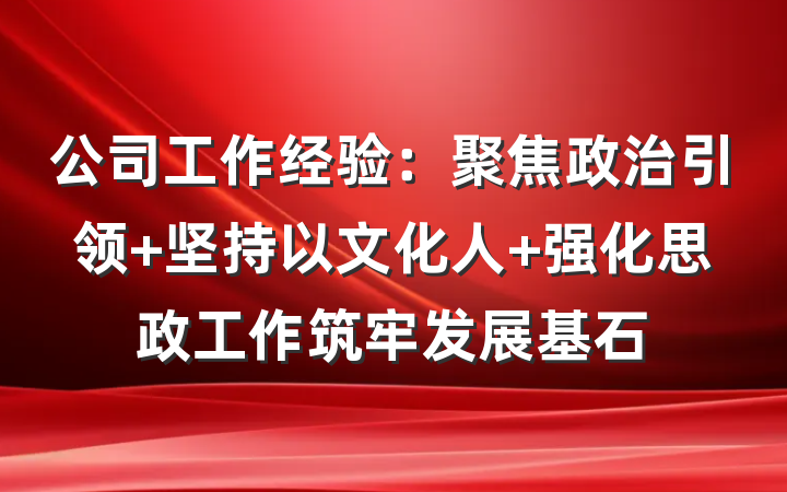 公司工作经验：聚焦政治引领 坚持以文化人 强化思政工作筑牢发展基石