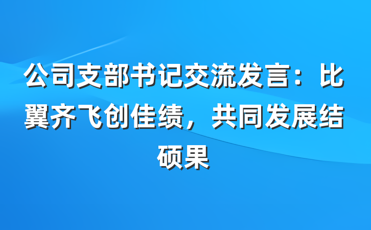 公司支部书记交流发言：比翼齐飞创佳绩，共同发展结硕果