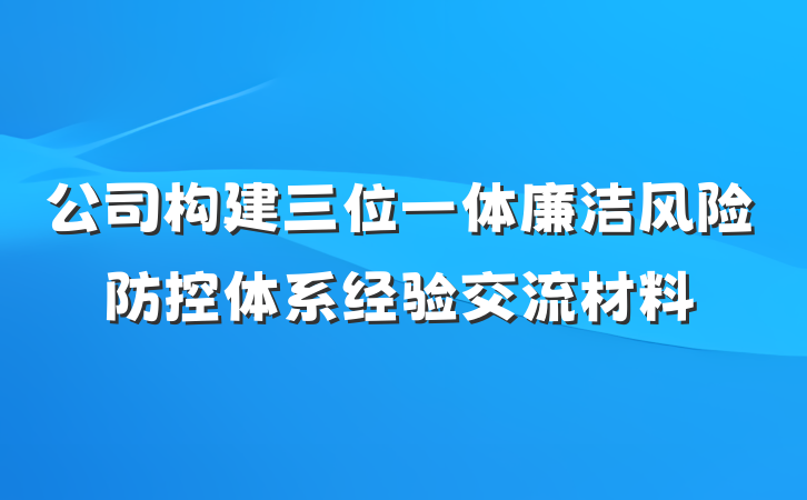 公司构建三位一体廉洁风险防控体系经验交流材料
