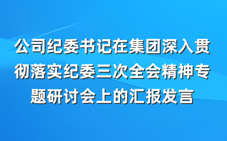 公司纪委书记在集团深入贯彻落实纪委三次全会精神专题研讨会上的汇报发言