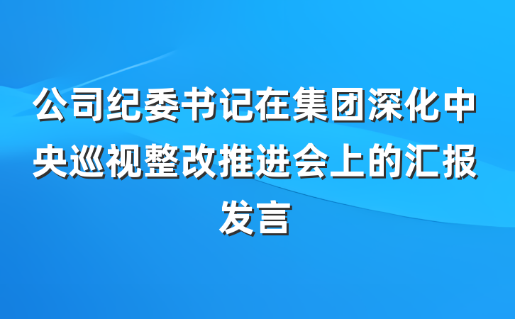 公司纪委书记在集团深化中央巡视整改推进会上的汇报发言
