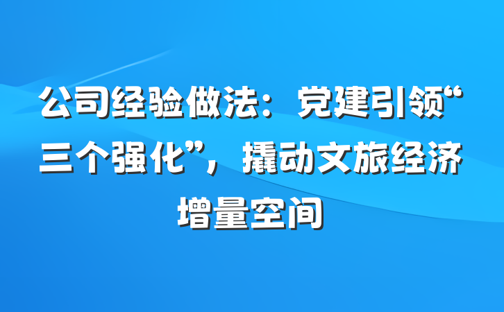 公司经验做法：党建引领“三个强化”，撬动文旅经济增量空间