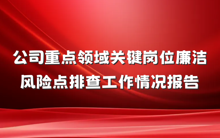 公司重点领域关键岗位廉洁风险点排查工作情况报告