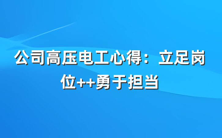 公司高压电工心得：立足岗位  勇于担当